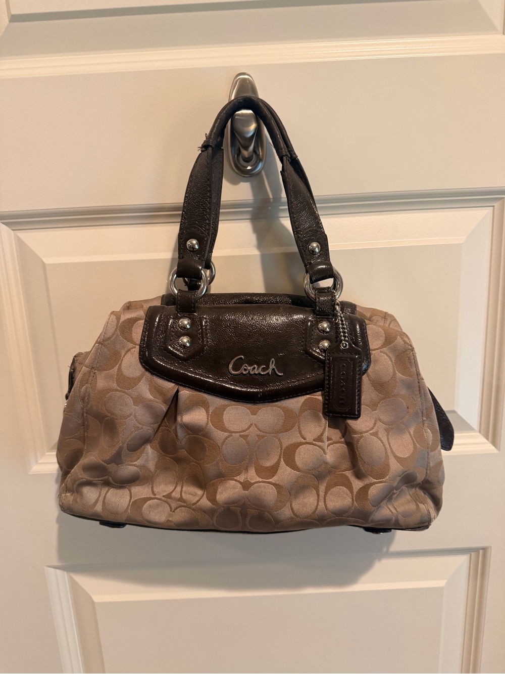 Coach Khaki and Brown Signature Shoulder Bag
